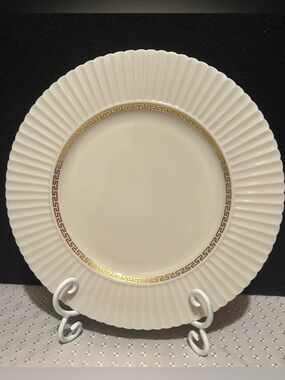 Lenox Cretan Dinner Plate Ivory Gold Greek Key Fluted 10.5" O-316 USA